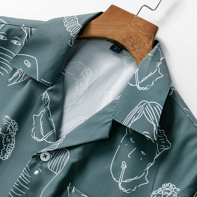 Bertrend | Abstract Face Print Short Sleeve Shirt