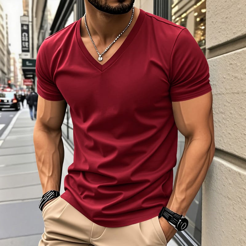 Railson | V-Neck Short Sleeve Cotton T-Shirt