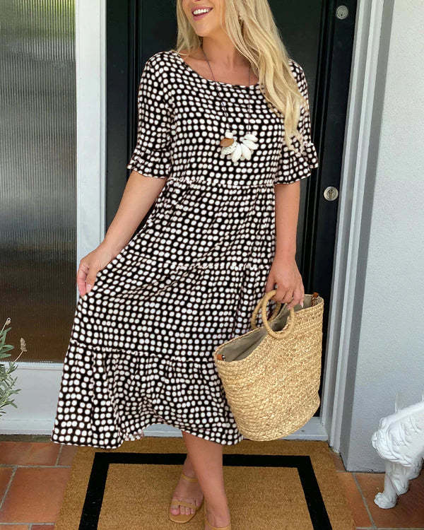 Blythea | Polka Dot Tiered Midi Dress