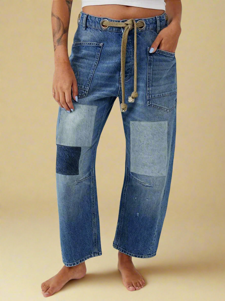 Felixa | Patchwork Wide Leg Drawstring Jeans