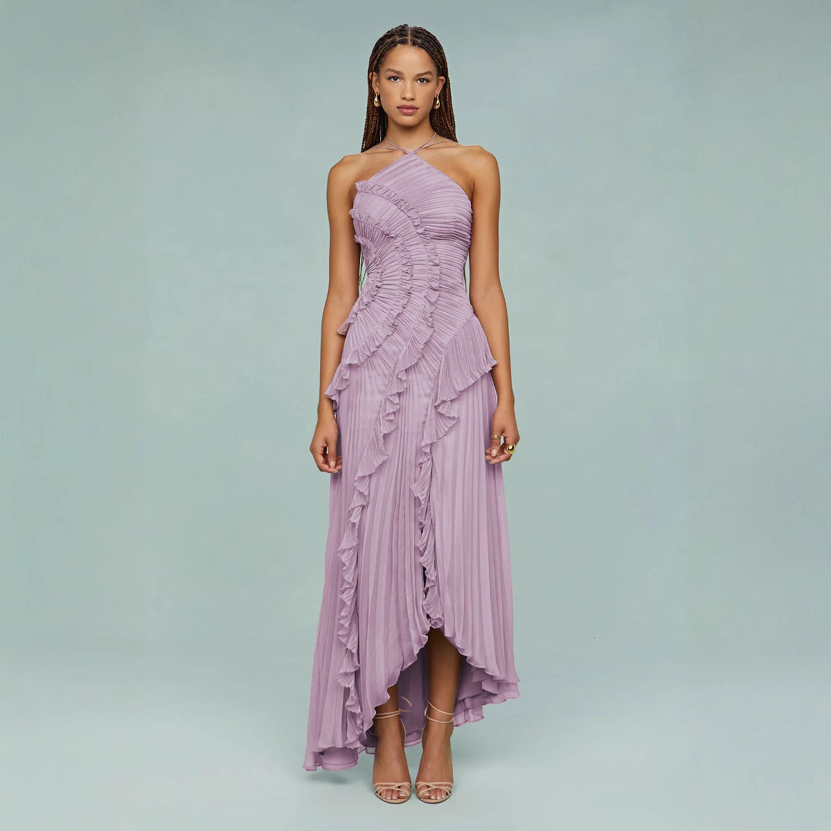 Maraike | One-Shoulder Ruffle Pleated Maxi Dress