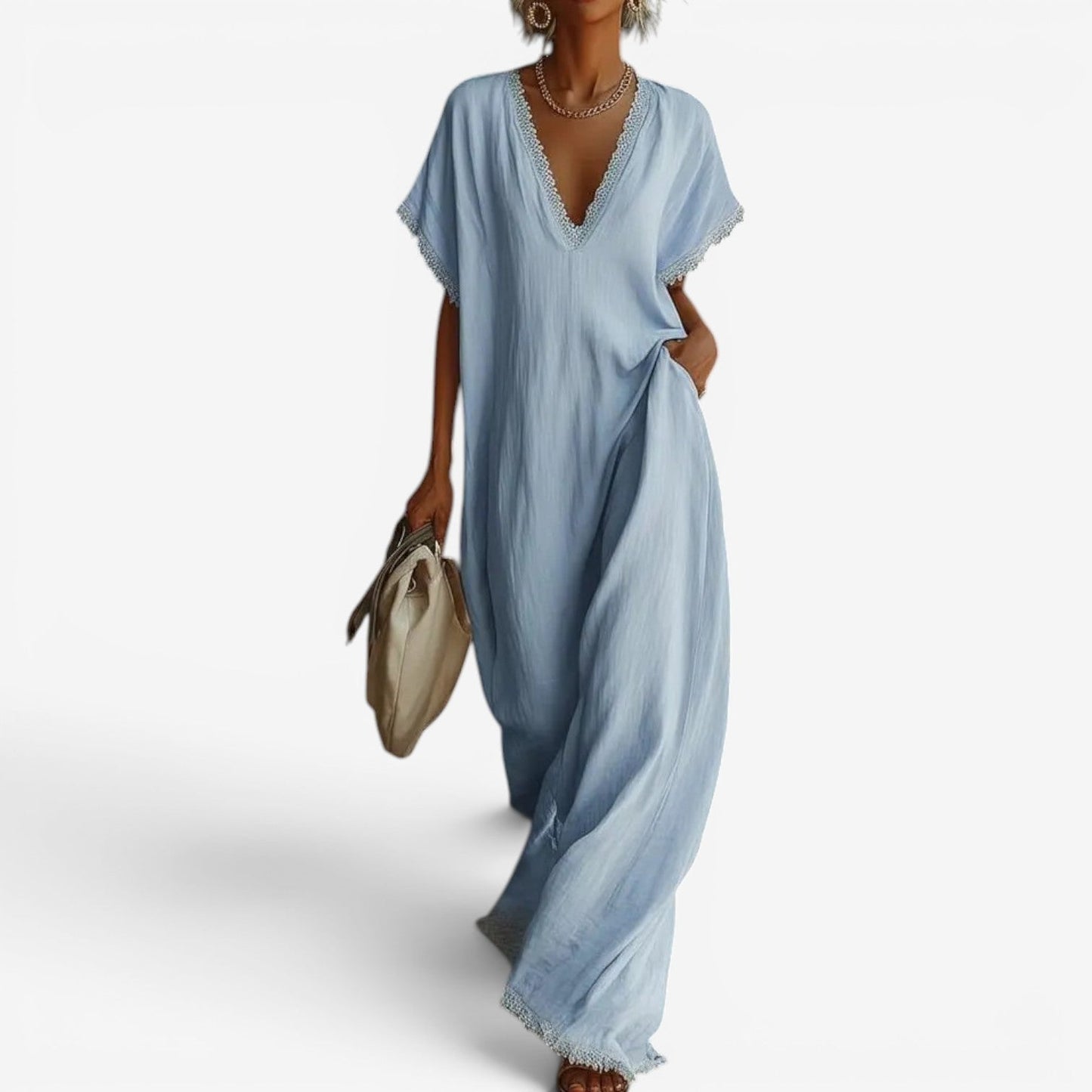 Farzana | Lace Trim V Neck Maxi Dress