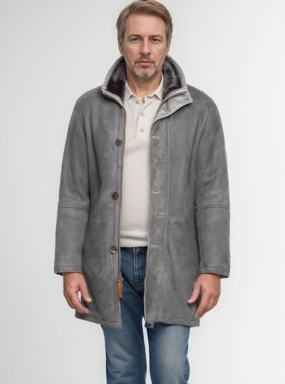 Derek | Mid-Thigh Coat with Plush Collar and Buttons