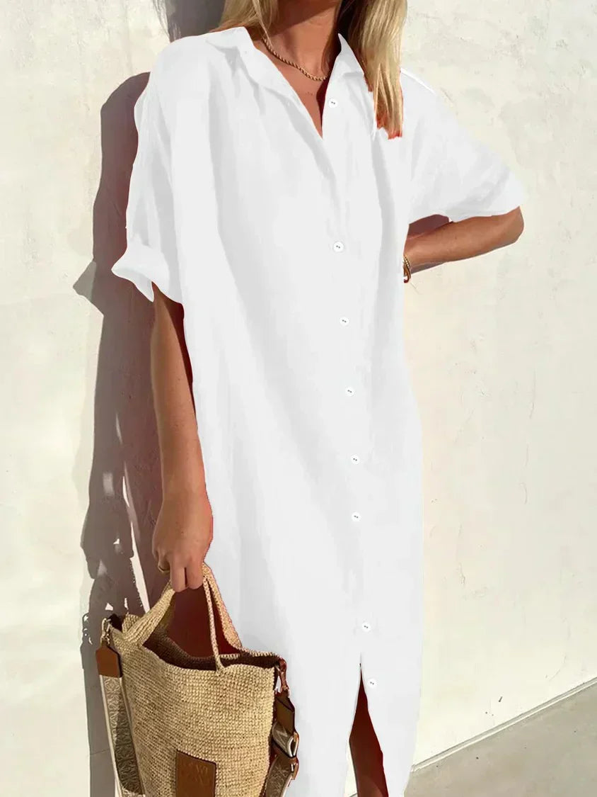 Janie | Collared Button Front Midi Shirt Dress