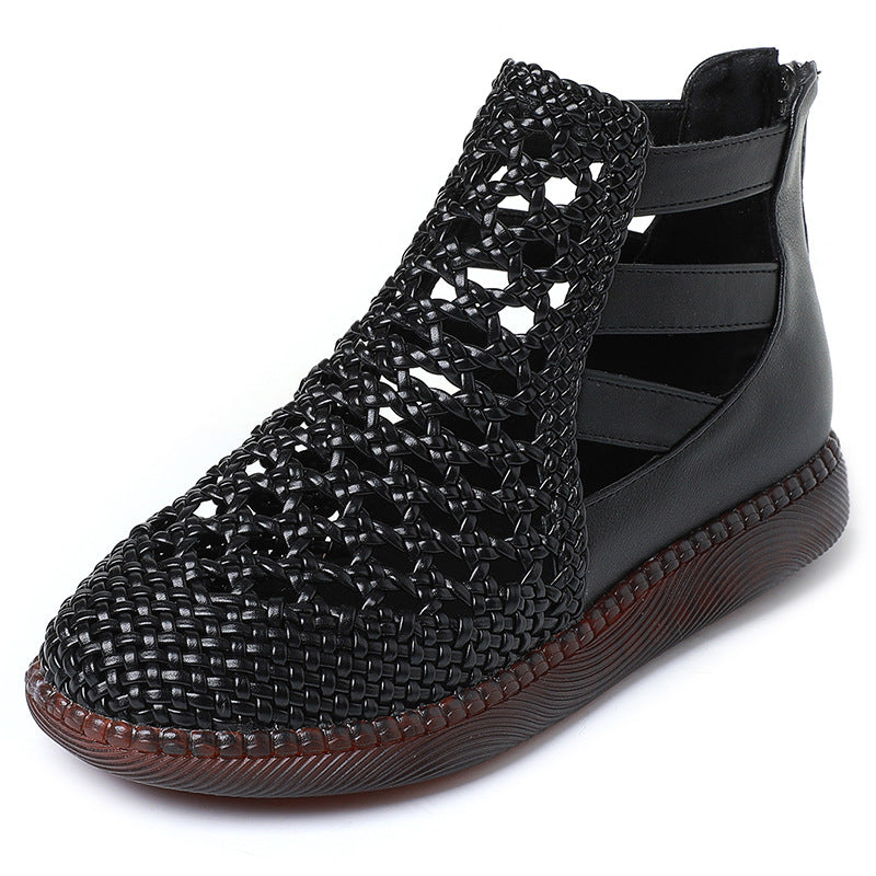 Leolia | Woven Cut-Out Flat Ankle Shoes