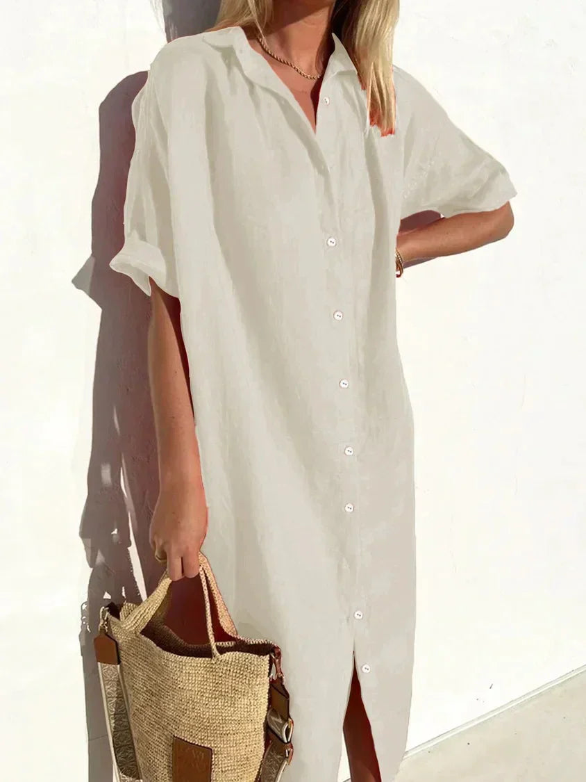 Janie | Collared Button Front Midi Shirt Dress