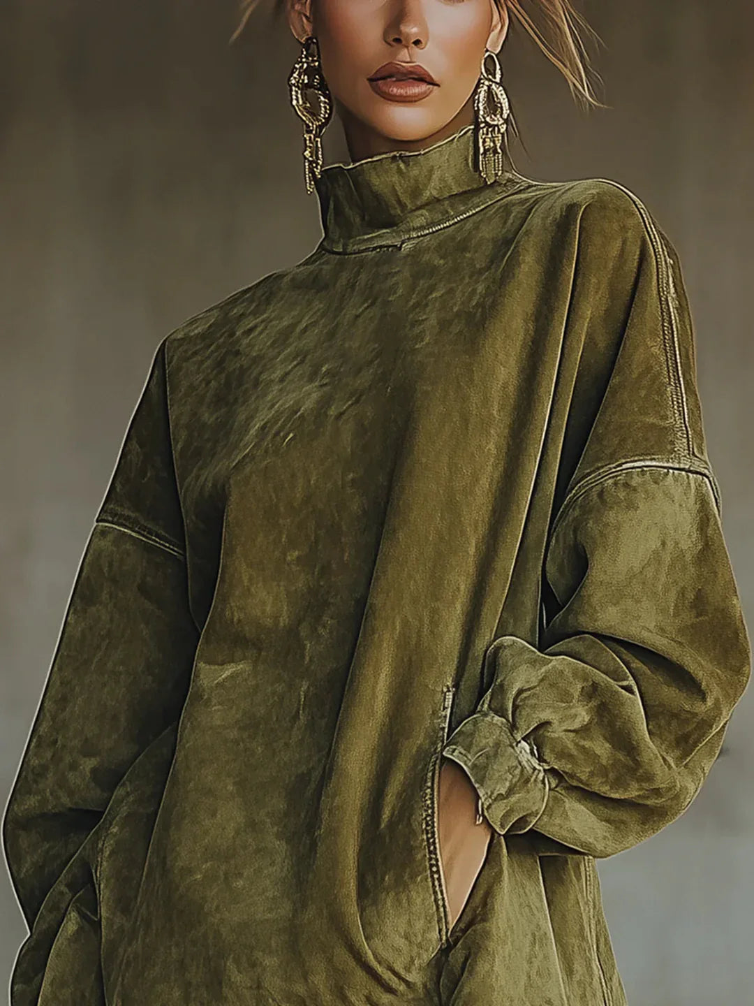 Syanna | Fringe Hem High Neck Oversized Sweatshirt
