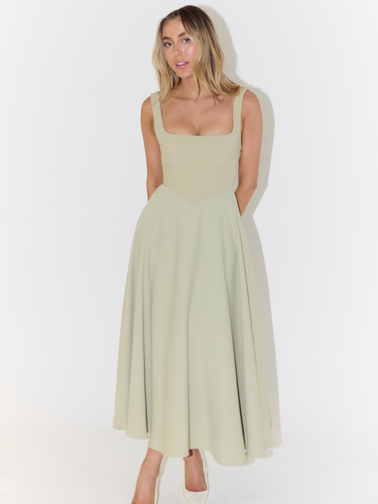 Zinovia | Square Neck Sleeveless Midi Skater Dress