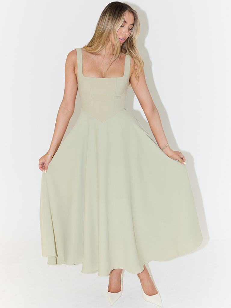 Zinovia | Square Neck Sleeveless Midi Skater Dress