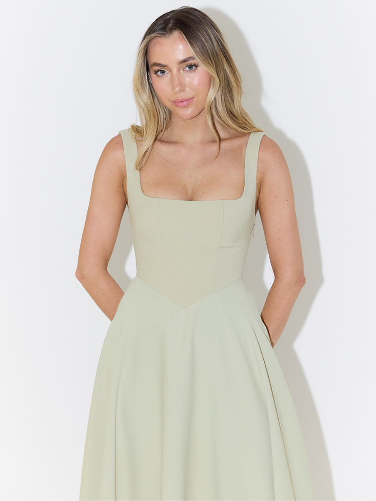Zinovia | Square Neck Sleeveless Midi Skater Dress