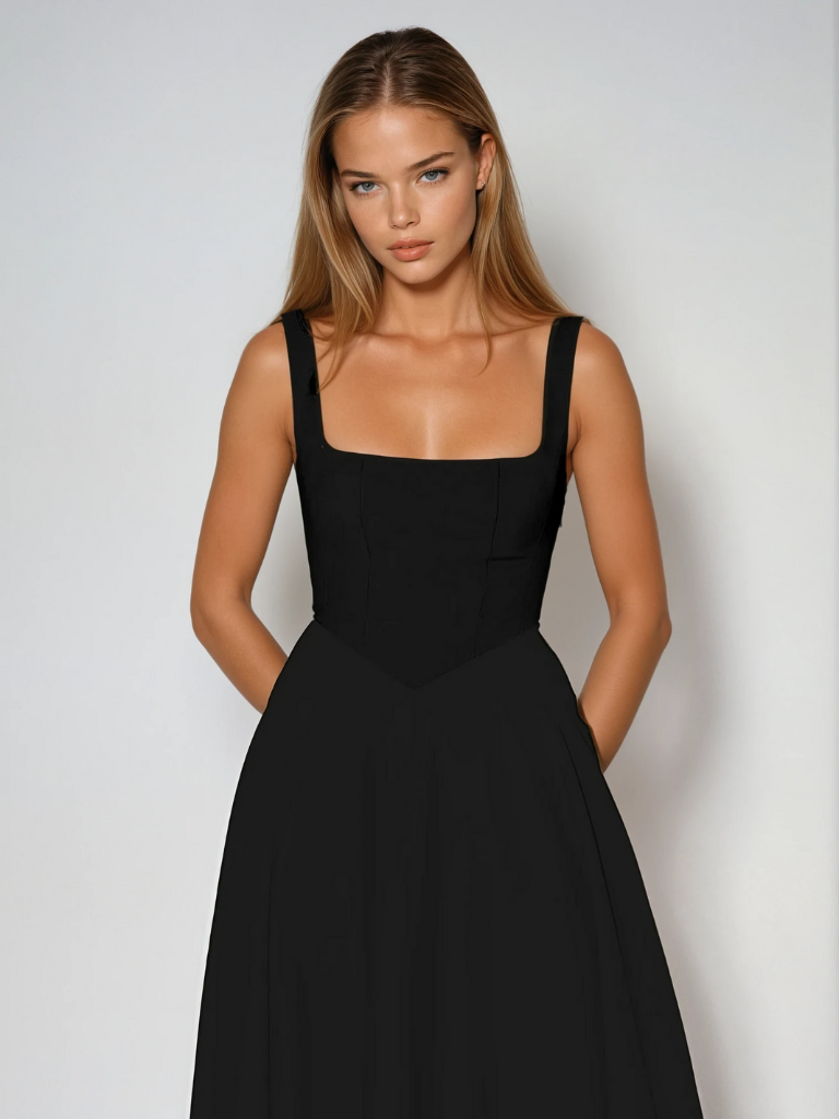 Zinovia | Square Neck Sleeveless Midi Skater Dress