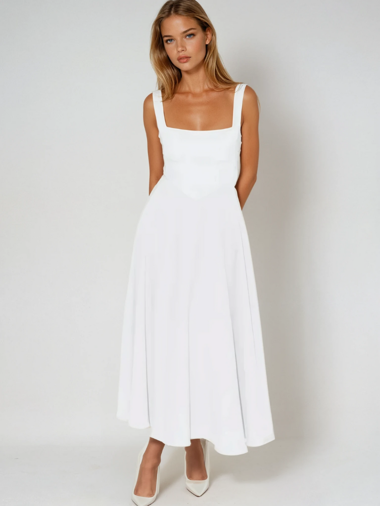 Zinovia | Square Neck Sleeveless Midi Skater Dress