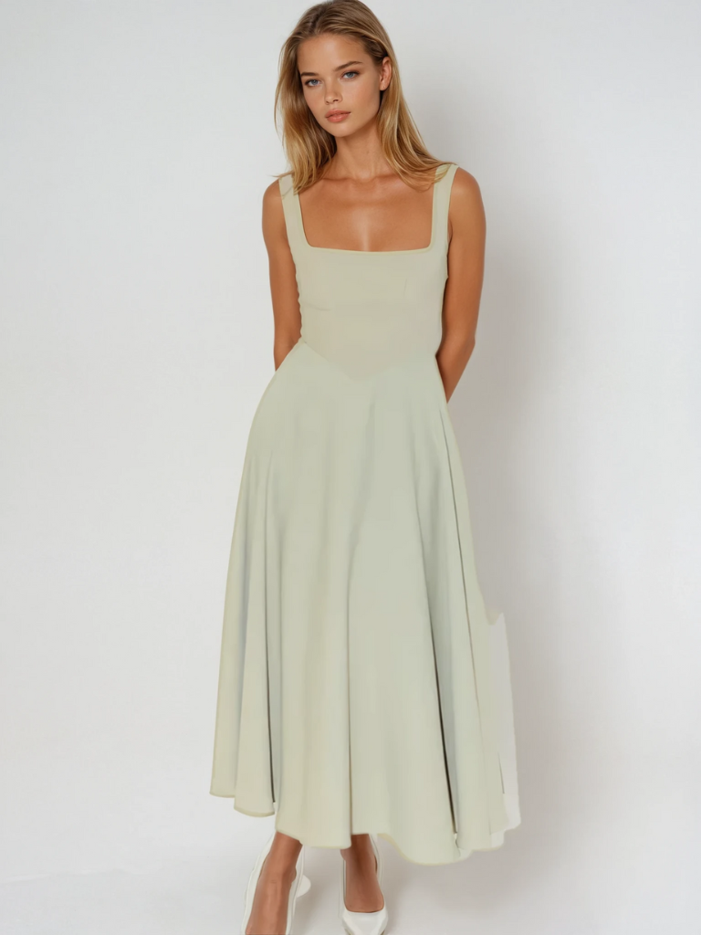 Zinovia | Square Neck Sleeveless Midi Skater Dress