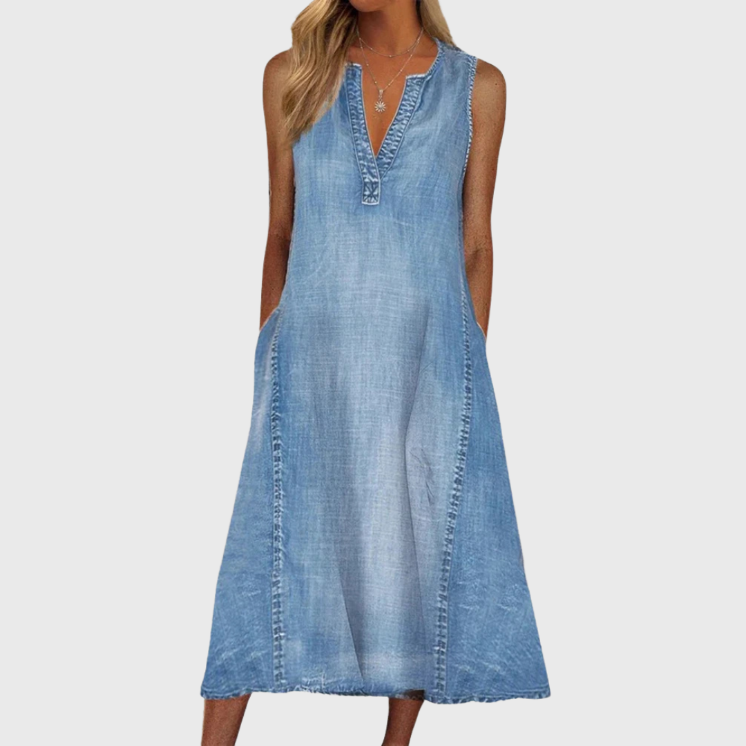 Renia | Sleeveless V-Neck Denim Summer Dress