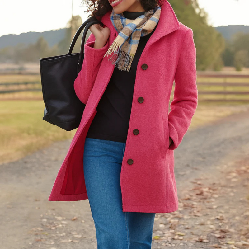 Quendra | Long Sleeve Button Front Mid-Length Coat
