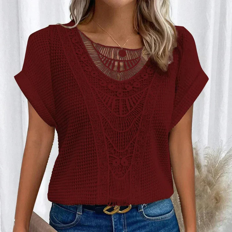 Alitzel | Crochet Lace Knit Blouse Top