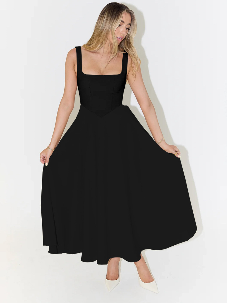 Zinovia | Square Neck Sleeveless Midi Skater Dress