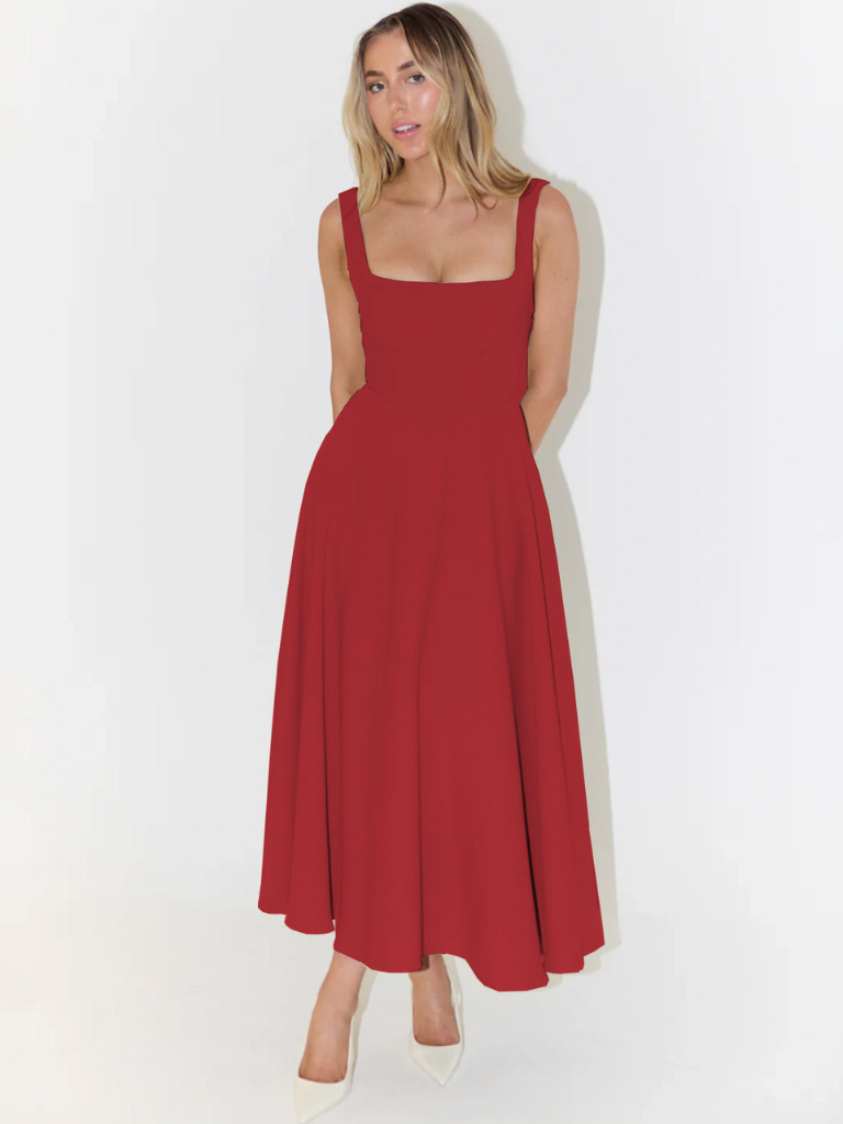 Zinovia | Square Neck Sleeveless Midi Skater Dress
