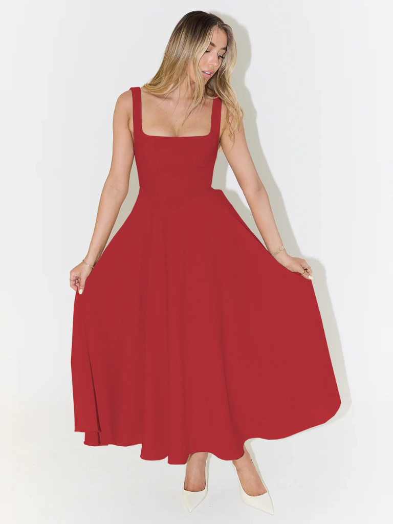 Zinovia | Square Neck Sleeveless Midi Skater Dress