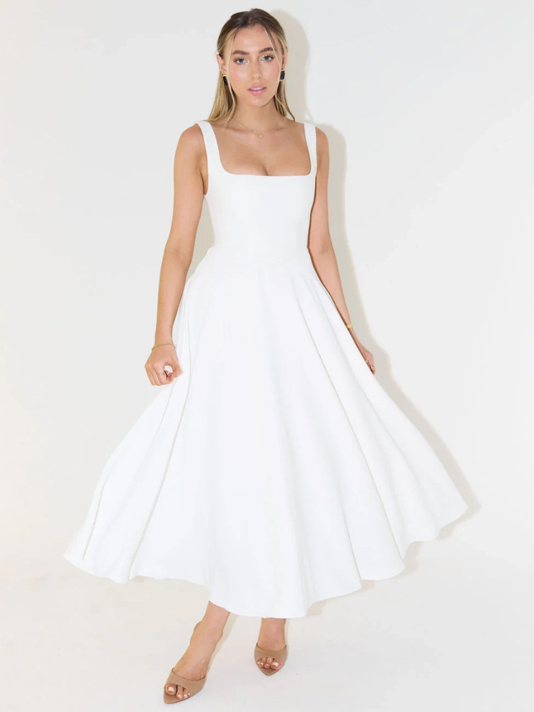 Zinovia | Square Neck Sleeveless Midi Skater Dress