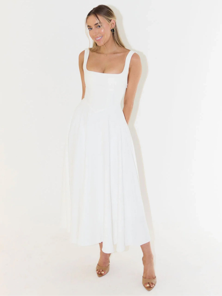 Zinovia | Square Neck Sleeveless Midi Skater Dress