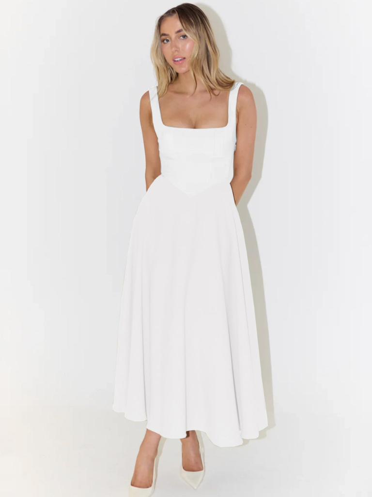 Zinovia | Square Neck Sleeveless Midi Skater Dress
