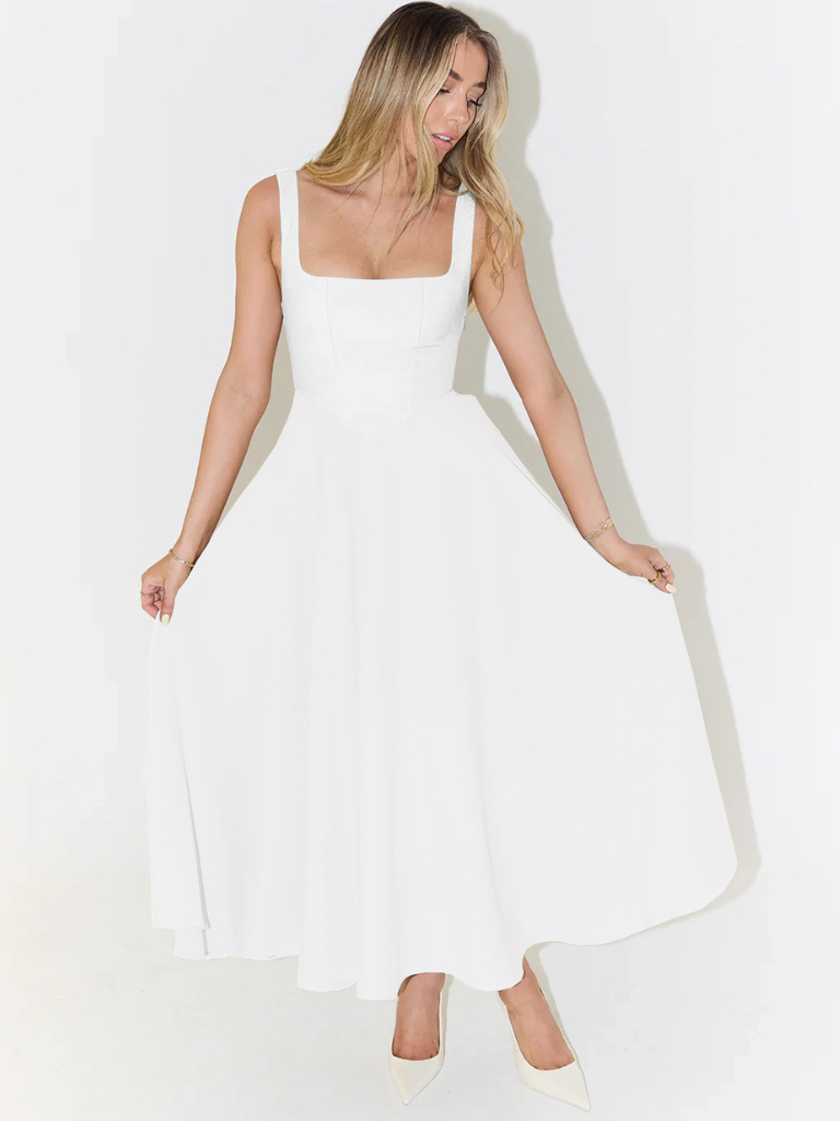 Zinovia | Square Neck Sleeveless Midi Skater Dress