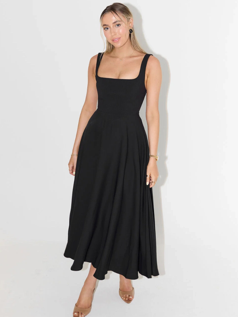 Zinovia | Square Neck Sleeveless Midi Skater Dress