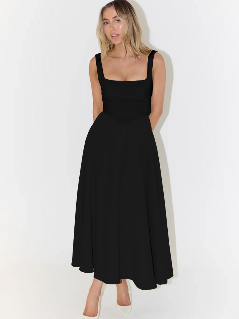 Zinovia | Square Neck Sleeveless Midi Skater Dress