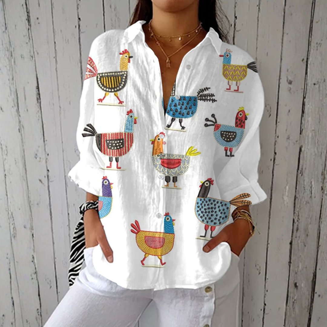 Lynda | Bird Print Button Front Shirt