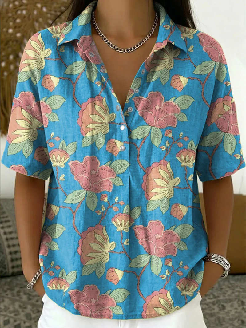 Lynaa | Floral Print Short Sleeve Blouse
