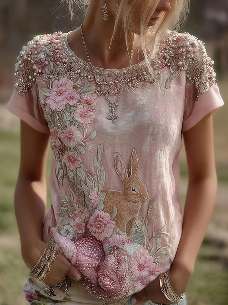 Julija | Rabbit Print Round Neck Blouse