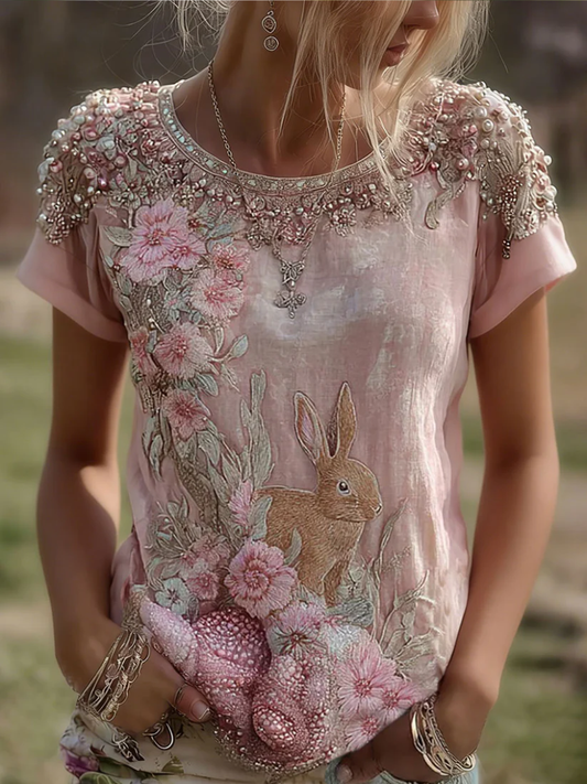 Julija | Rabbit Print Round Neck Blouse
