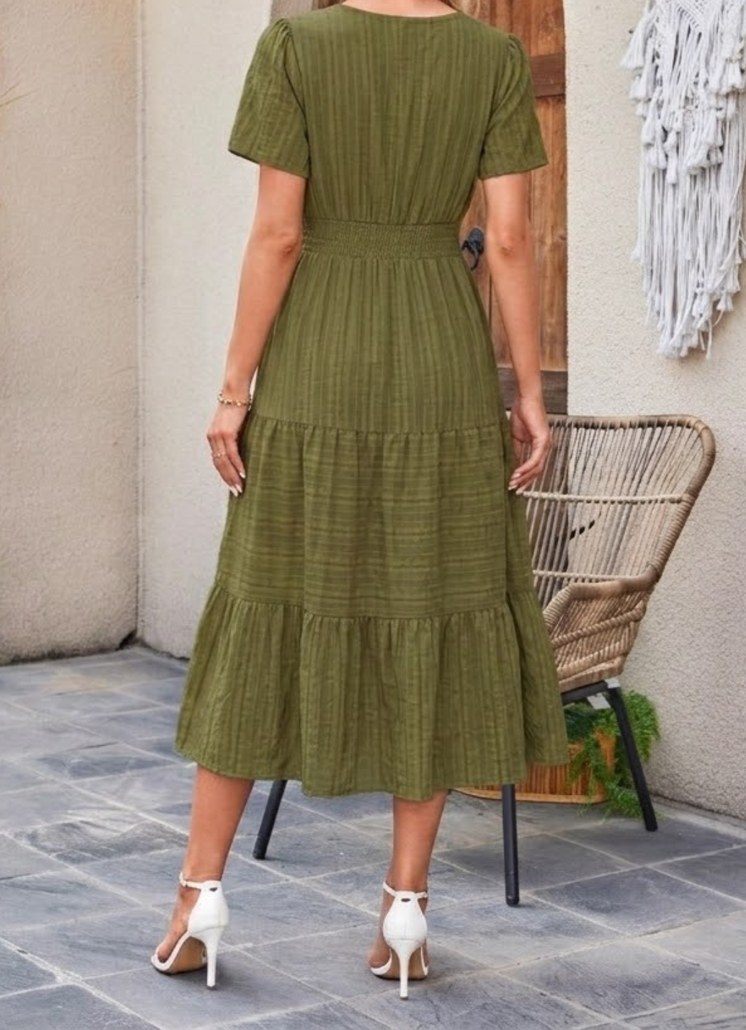 Jikina | Midi Dress Tiered V Neck Short Sleeve