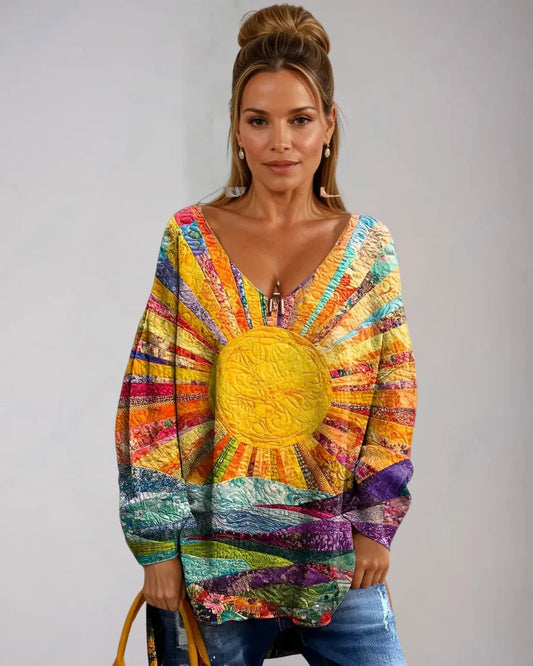 Elisa | V-Neck Multicolour Printed Long Sleeve Blouse