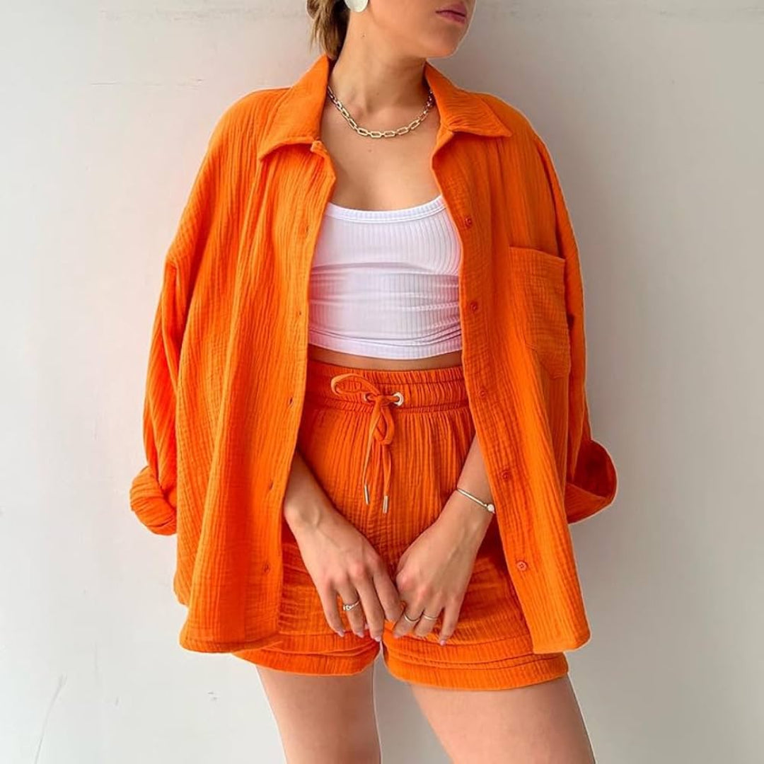 Katelyn | Shirt And Shorts Crinkle Two Piece Set