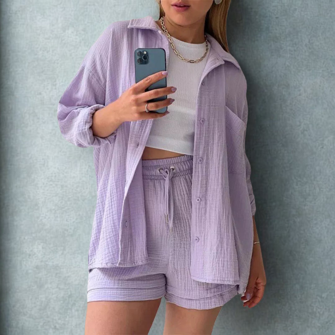 Katelyn | Shirt And Shorts Crinkle Two Piece Set