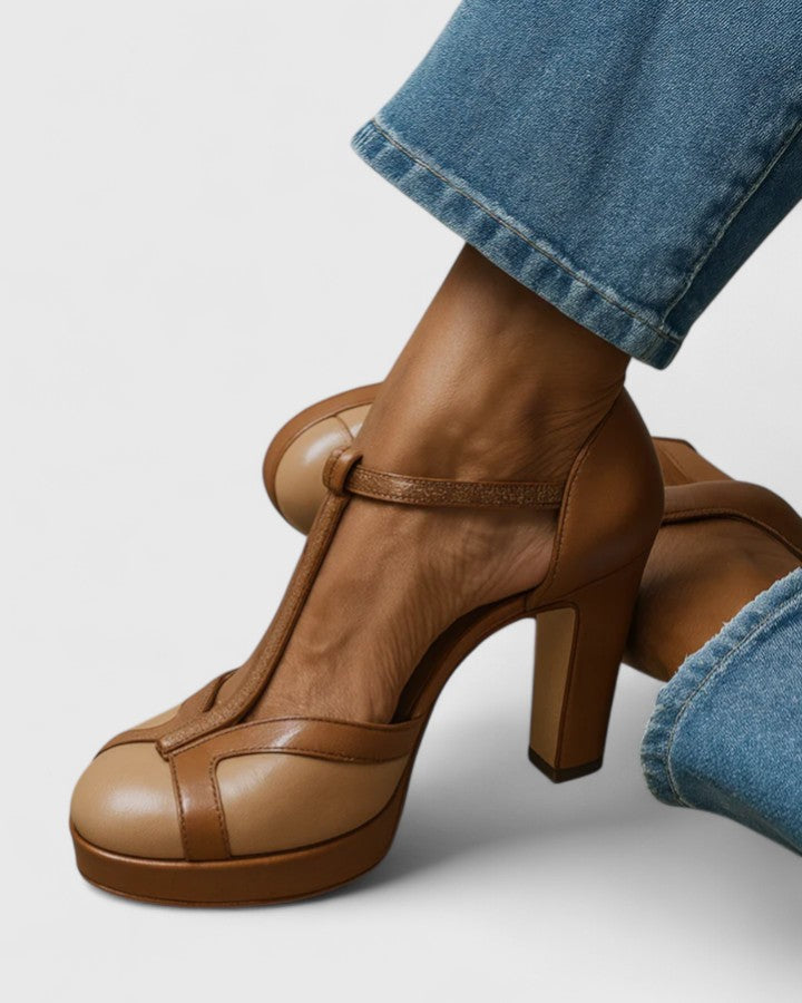 Delfinna | Brown Platform Block Heel Shoes