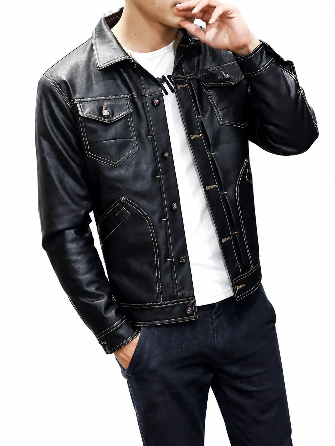 Alphonse | Trucker Jacket with Button Front and Stitching