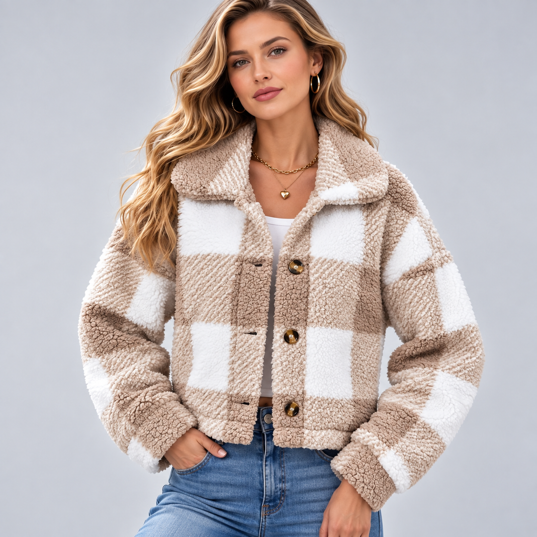 Gwyneth | Cropped Check Jacket with Wide Collar