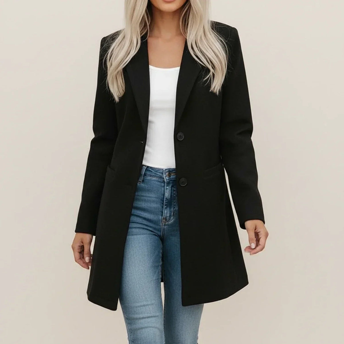 Leonas | Longline Blazer with Wide Lapels and Pockets