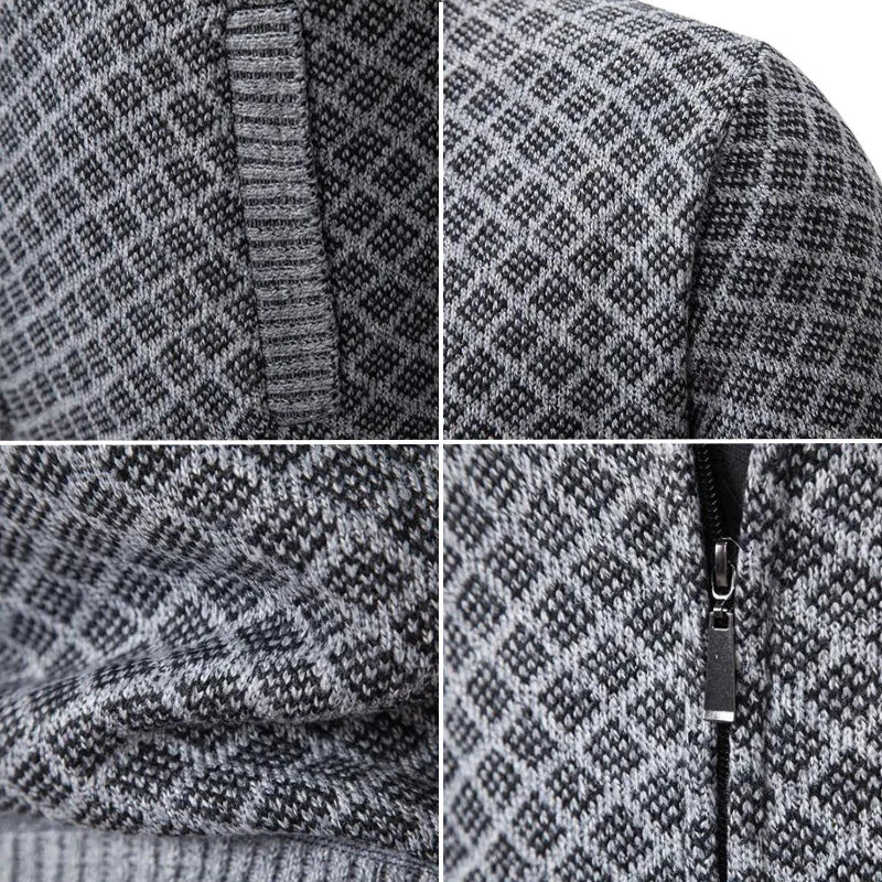 Klarik | Knit Cardigan Diamond Pattern Full-Zip Jacket
