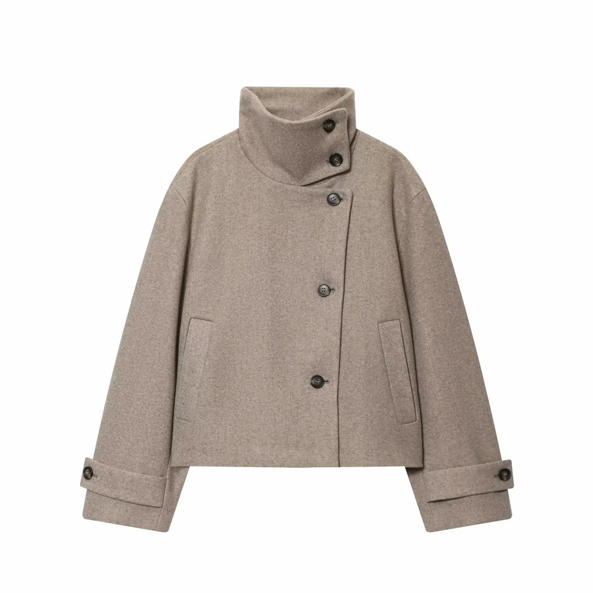Lindsay | Stand Collar Asymmetrical Button Front Coat