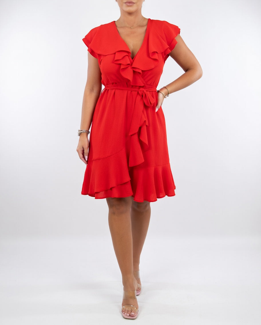 Geiss | Wedding Guest Ruffle Wrap Dress