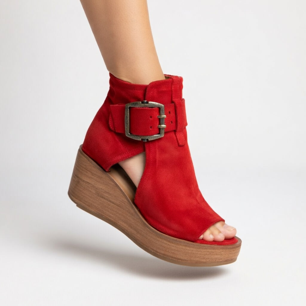 Runske | Suede Buckle Platform Wedge Sandals
