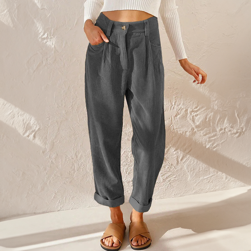 Sylvia | High Waist Corduroy Trousers with Rolled Hems