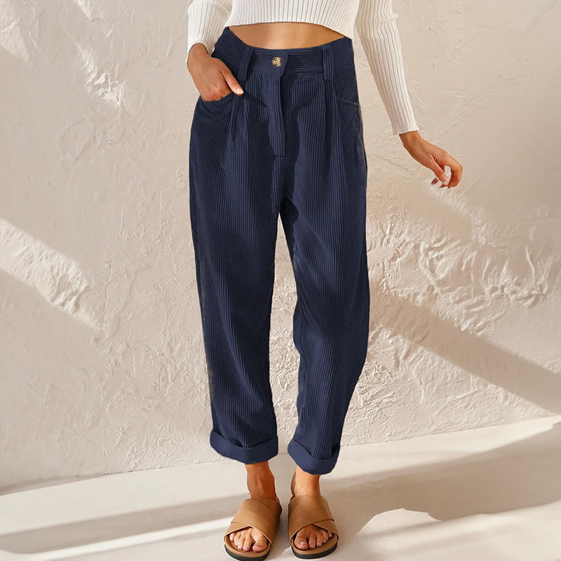 Sylvia | High Waist Corduroy Trousers with Rolled Hems