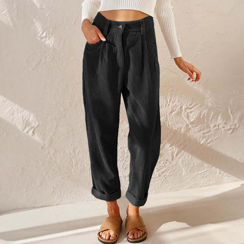Sylvia | High Waist Corduroy Trousers with Rolled Hems