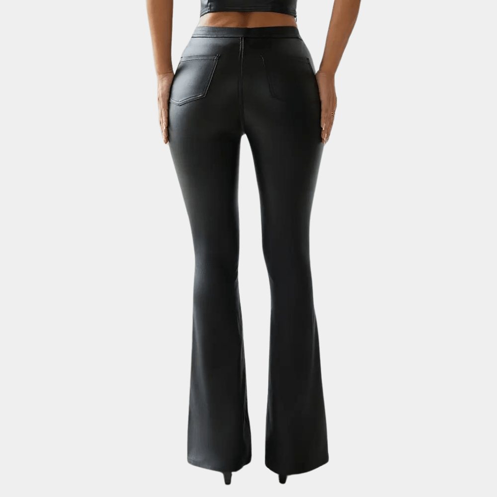 Belem | High Waist Flared Trousers with Leather Look
