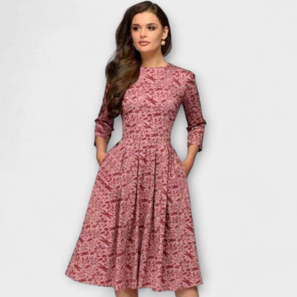 Jeri | Floral Print Midi Dress Three Quarter Sleeve